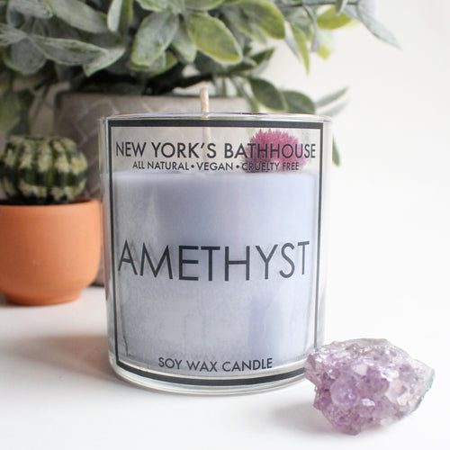Amethyst Healing Crystal Soy Wax Candle - New York's Bathhouse