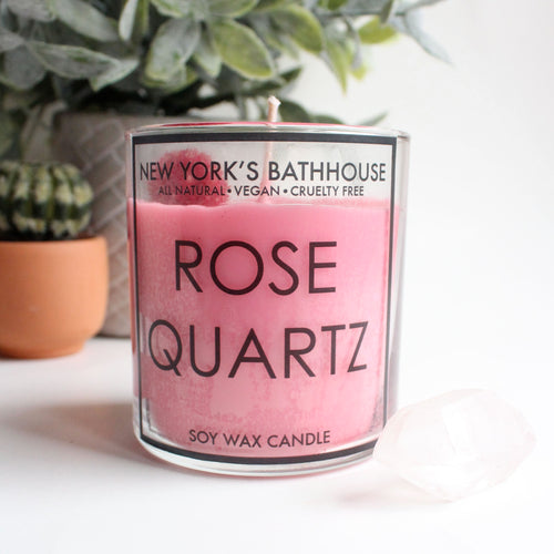 Rose Quartz Healing Crystal Soy Wax Candle - New York's Bathhouse