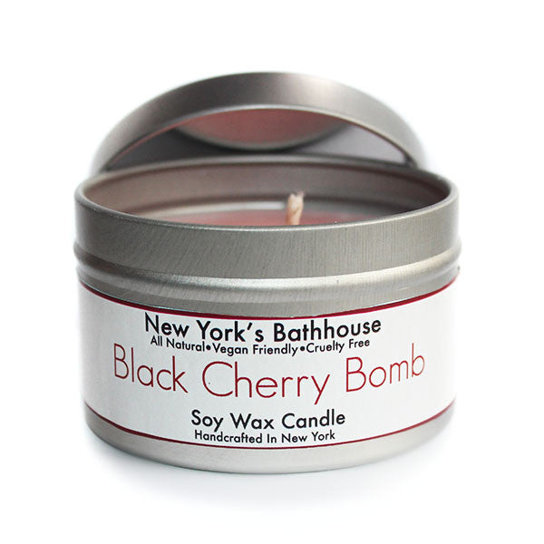 Black Cherry Bomb Soy Wax Tin Candle - New York's Bathhouse